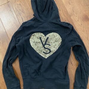 Victoria's Secret Black Hoodie with Gold sequin Heart